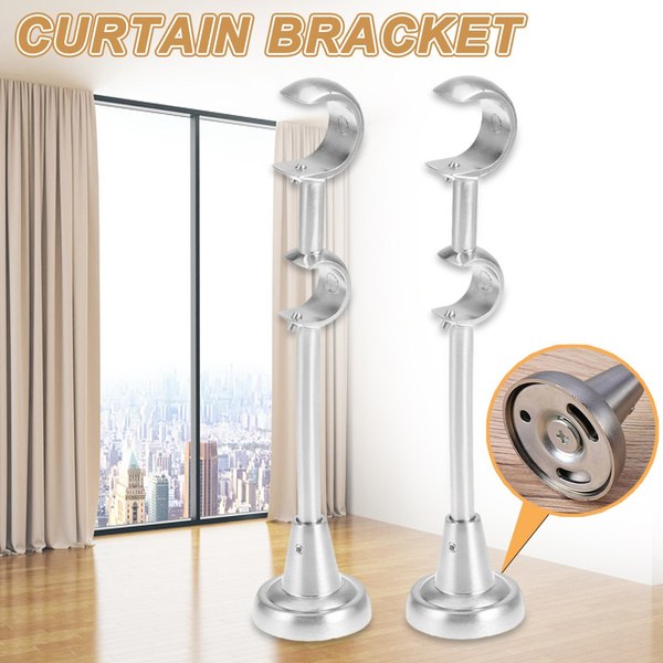 4pc Adjustable Curtain Rod Holders Brackets Drapery Pole Hanger Metal Silver