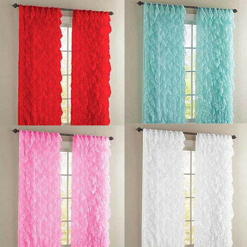 2PC Waterfall Shabby Chic Sheer Ruffled Curtain Panel Wish