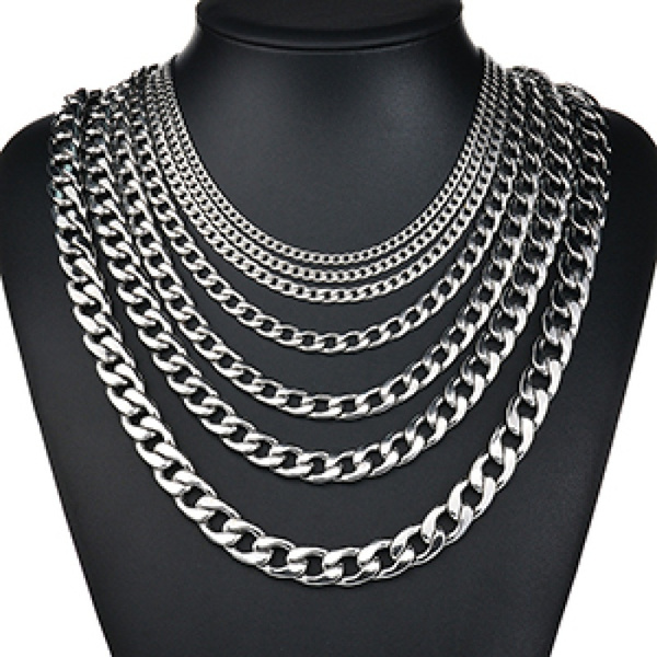 50cm 70cm Stainless Steel Silver Tone Chain Cuban Curb Mens Necklace 3 5 7 9 11mm Wish