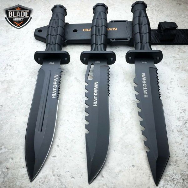 10.5 Black TACTICAL SURVIVAL Rambo Military FIXED BLADE KNIFE Hunting w/  SHEATH