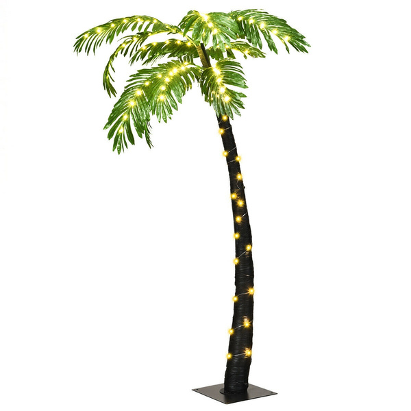 5 Ft Pre-lit Artificial Palm Tree Curve Trunk w/ Lights OutdoorPool Garden Decor 