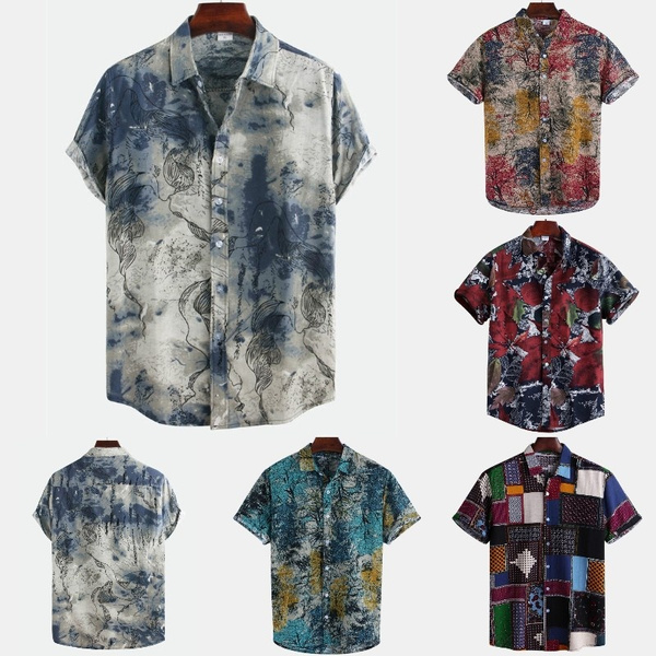 Mens Short Sleeve Shirts AmyDong Casual Pattern Fashion Printed Lapel Shirt