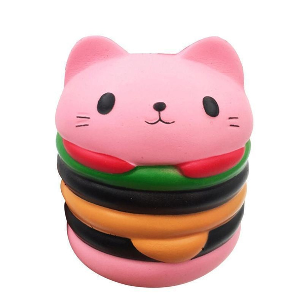 1pc Cute New Fashion Smiley Cat Hamburger Jumbo Squishy Soft Slow Rising Squeeze Stress Relief Toy Wish