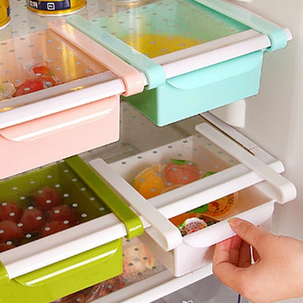 Slide Kitchen Fridge Freezer Space Saver Organizer Storage Box Shelf Holder Rack 