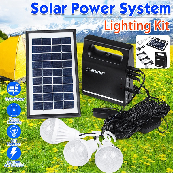 Solar Panel Generator System Portable Home Kit LED Light 12V USB Charger Camping
