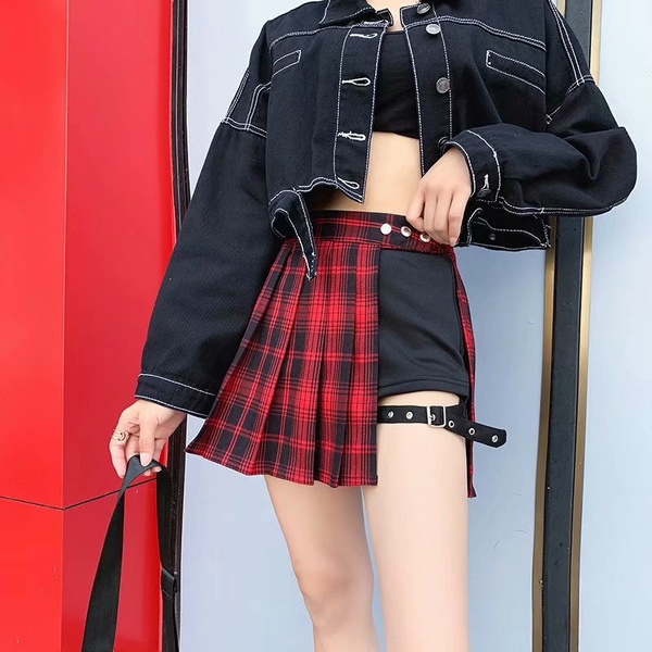 Red Tartan Plaid Punk Rock Gothic Mini Skirt Skirt