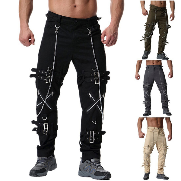 Men White Black Straps Trousers Gothic Pant Punk Cyber Pant