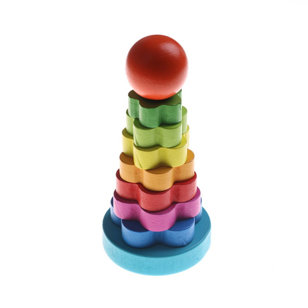 Kids Wooden Rainbow Puzzle Stacking Ring Tower Building Block Toy-JT 