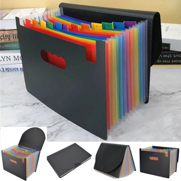 Office Expanding File Box 13 Pocket A4 Folder Document Organiser with Flip Cover 