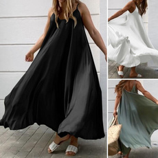 Sleeveless dress, Loose, halter dress, solidcolordres