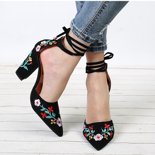 Women Floral Pattern Bow Decor Platform Chunky Heeled Ankle Strap Sandals,  Canvas Fashion Sandals | SHEIN USA