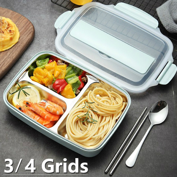 4 Grids Stainless Steel Lunch Box Thermo Bento Box Food Container