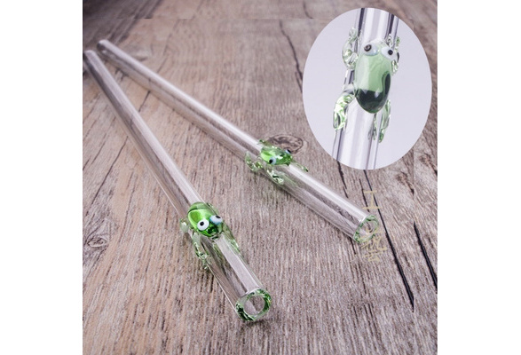 Cute 20cm Handmade Glass Drinking Straws With Frog, Clear