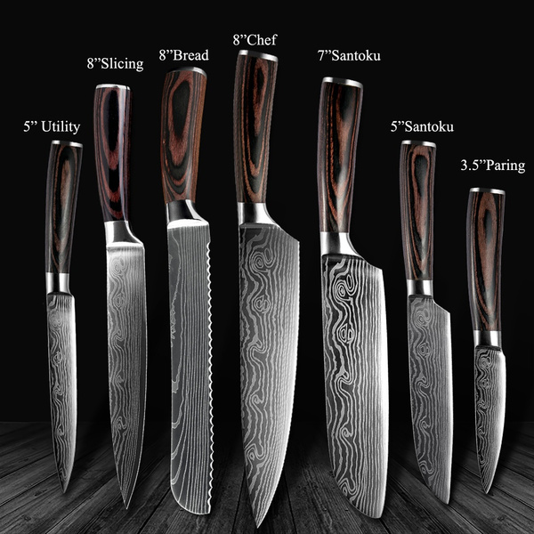 High Quality Utility Chef Knives Laser Damascus Steel Santoku Kitchen Knives Sharp Cleaver Slicing Gift Knife Wish