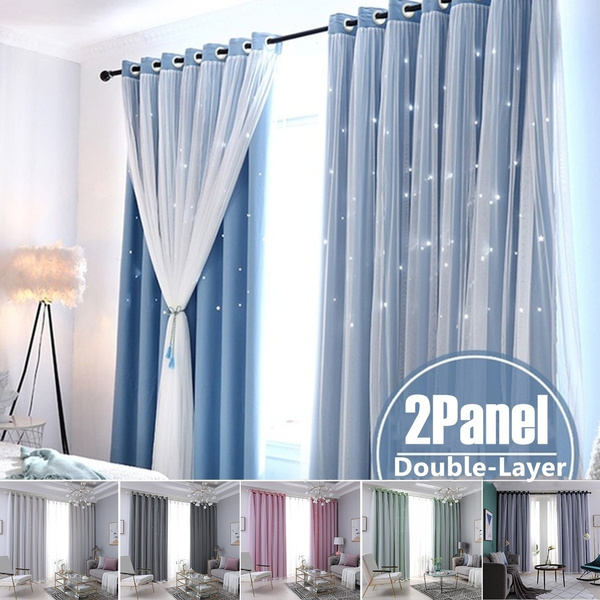 European Style Home Decor Romantic Voile Cloth Double Layer Curtain Ds For Living Room Hollow Out Stars Shading Window Yarn Tulle Bedroom Cortinas 1 2 Panels Wish Double Layer Curtain Ds, Double Layer Curtains