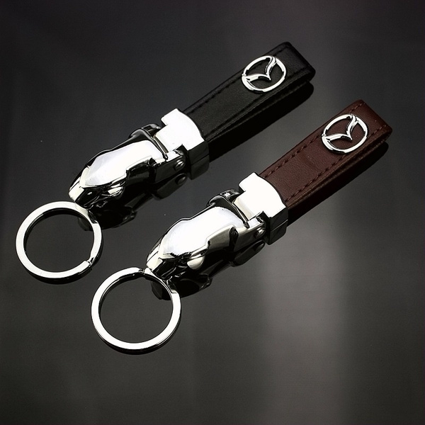 Mazda Key Ring Keychain | CARBON Leather Round Rotating Metal Silver | Auto  Car Logo | Mens Womens Accessories