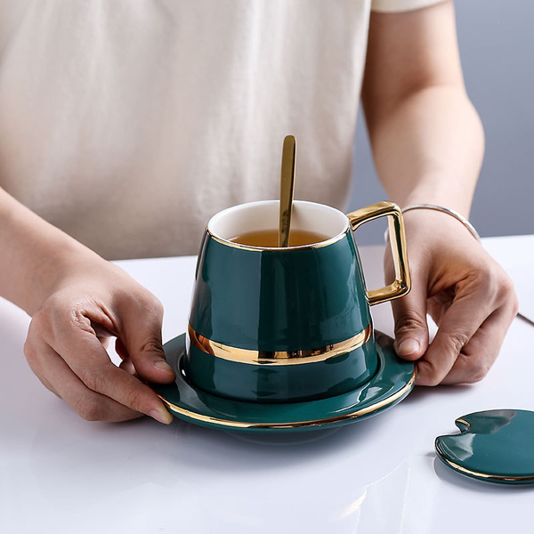 Coffee Cup And Saucer Ceramic Mug With Spoon And Lid Coffee Cups