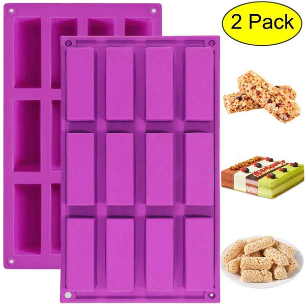 2 Pack)12 Cavity Medium Narrow Silicone Rectangle Molds/Molds/Protein Bars  mold/Energy Bars Maker for Caramel Bread Loaf Muffin Brownie Cornbread  Cheesecake Pudding Soap Butter Mould