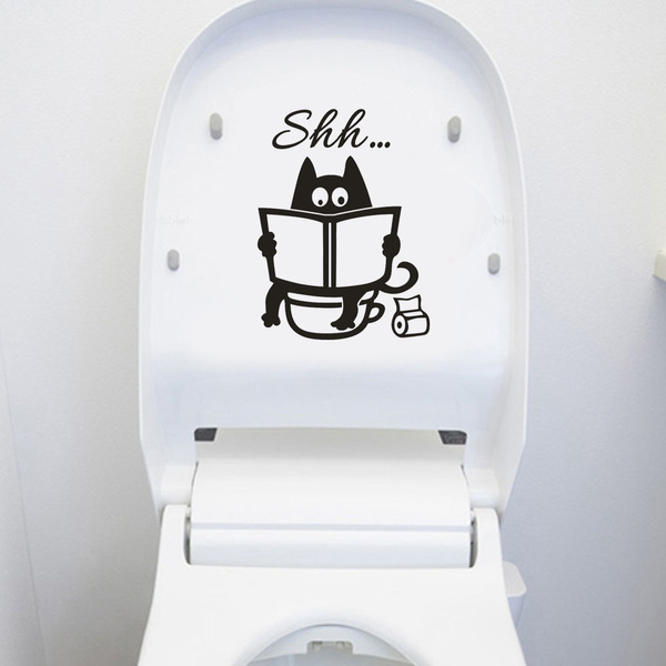 Cartoon Cat Shh Toilet Stickers DIY Bathroom Door Toilet Seat Decorative  Decal Funny Decor Wall Stickers | Wish