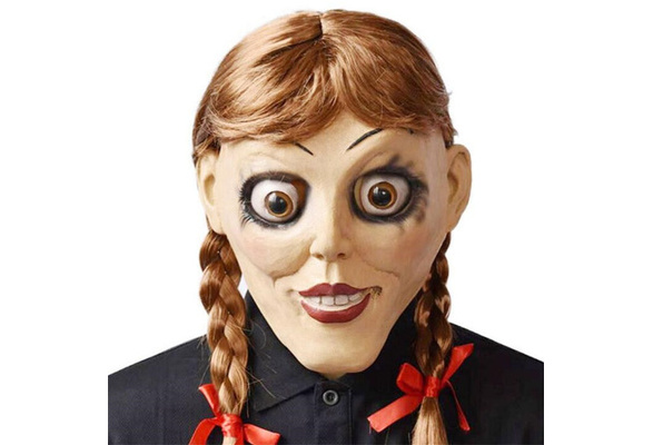 Details about   Annabelle Mask Scary Halloween Cosplay Costume Wig Adult Latex USA SELLER 