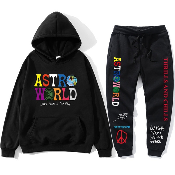 men's trendy casual printed hoodies suit