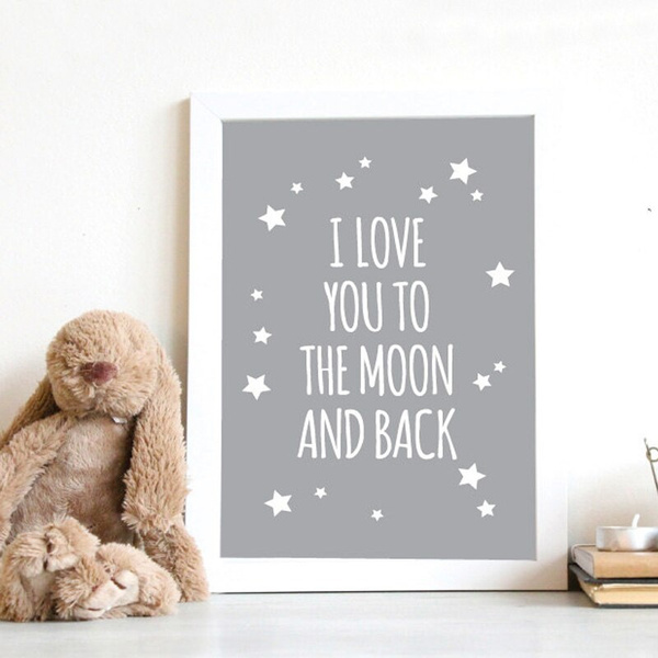 Classic Quote I Love You To The Moon And Back Nursery Wall Art Canvas Painting Cartoon Poster Pictures For Kids Rooms No Frame Wish