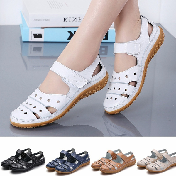 Women Female Ladies Mother Genuine Leather Shoes Sandals Flats