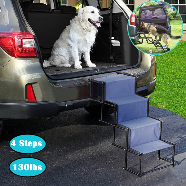 Up to 120 lbs Portable Ladder Ramp with Wide Steps Lightweight Dog Stairs for Your Medium or Large Pet to Get Into The Car or SUV Folding Accordion Design Packs Small Durable Metal Frame 