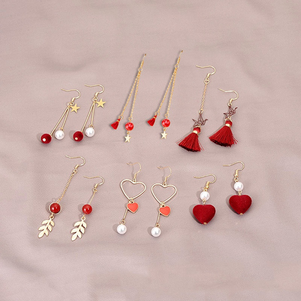 Buy Pair Clear Red Plastic Hearted Design Silver Tone Fish Hook Earrings  for Girls Online at Low Prices in India 