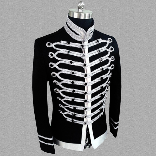 White Hussar Parade Steampunk Gothic Blazer Jacket Men Military Marching  Band Drummer Music Festival Parade Costume Homme 2XL