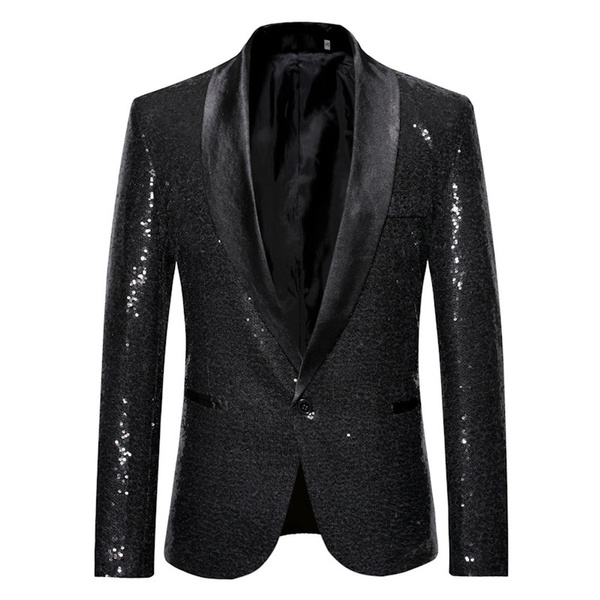 Mens Glitter Sequin Suit Jacket Shawl 