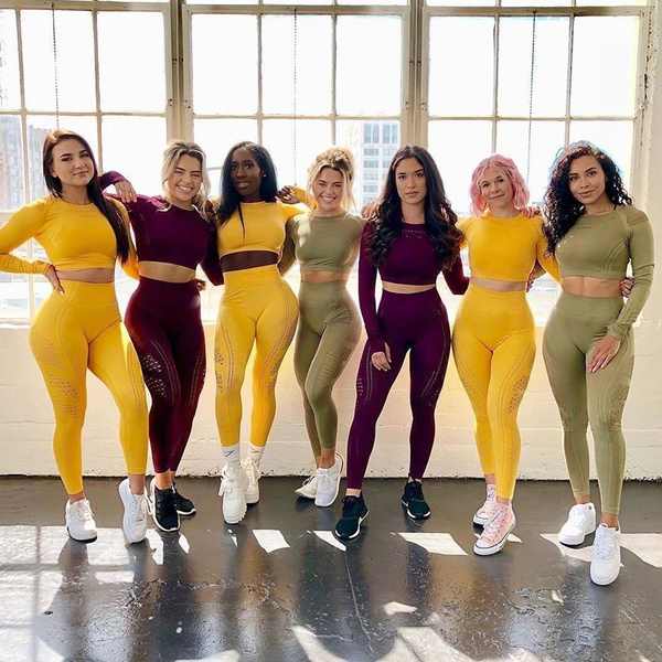 New Women Casual Solid Color Sportswear Sports Suit Female Crop Top Shorts  Outfit Yoga Workout Clothes Tracksuit Outfits Size: XL, Color: Yellow