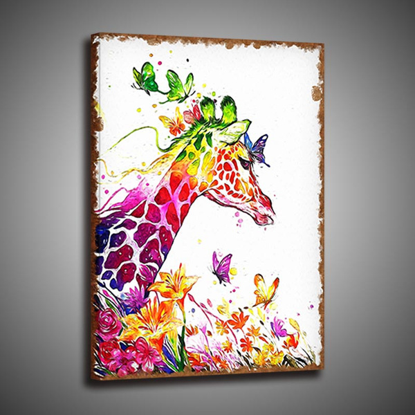 Details about   Colourful Happy Giraffe on Framed Canvas Print Animal Pictures Artwork 