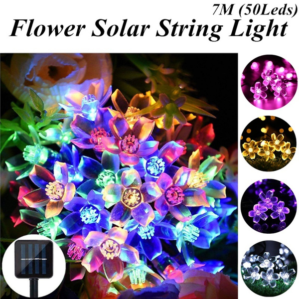 50 LED Solar Fairy String Lights Flower Outdoor Garden Christmas Tree Decor Lamp