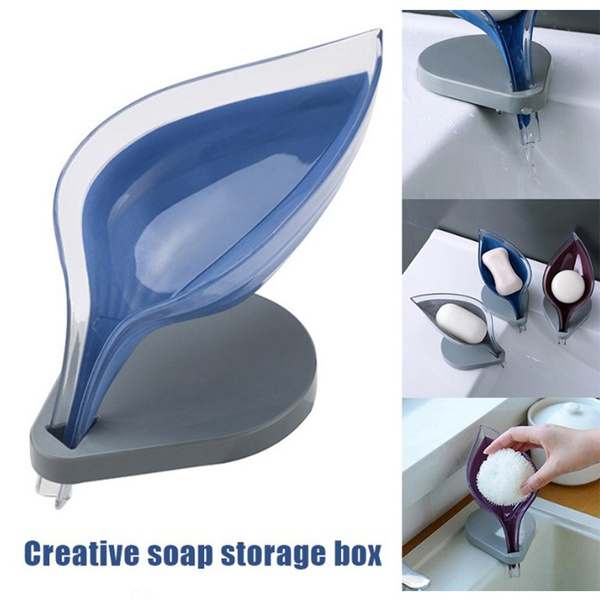 Bathroom Decorative Leaf Soap Holder Self Draining Suction Cup Soaps Dish Box F 