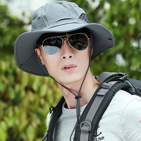 Summer Fashion Sunhat Men Fishing Boonie Hat Sun UV Protection Long Large  Wide Brim Mesh Hiking Outdoor Beach Cap