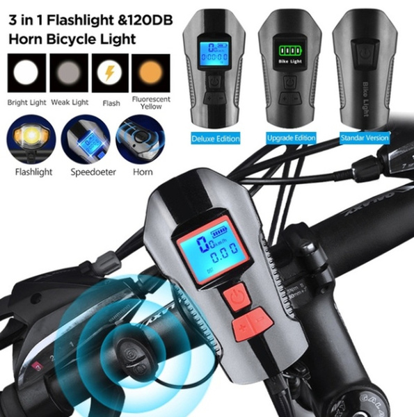 2 Models Waterproof Bicycle Light USB Charging Bike Front Light Flashlight Handlebar Cycling Head Light W Horn Speed Meter LCD Screen Wish