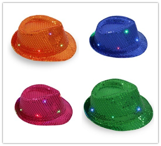 New Flashing Light Up Led Fedora Trilby Sequin Fancy Dress Dance Party Hat New Flashing Light Up Led Fedora Trilby Sequin Fancy Dress Dance Party Hat
