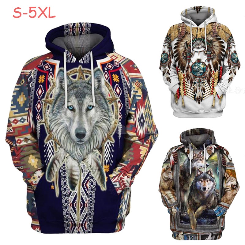 Native Indian Wolf 3D Printed Men/ Women Sweatshirt/ Hoodies/ Zip Hoodies F09