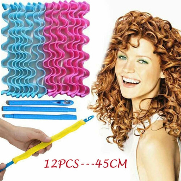 Hair Curlers Styling Kit No Heat Hair Curls Hair Curlers Magic Hair Rollers  Heatless Wave Styles Hairdressing Tool 45cm （12Pcs） | Wish
