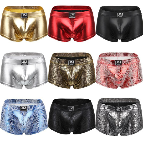 Men's Lingerie Faux Leather Boxer Briefs Underwear Polyester Beach Short  Trunks Underpants M-XL