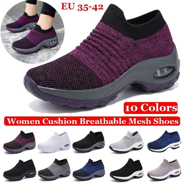 Women Air Cushion Sneakers Breathable Mesh Walking Slip-On Ladies Running Shoes 