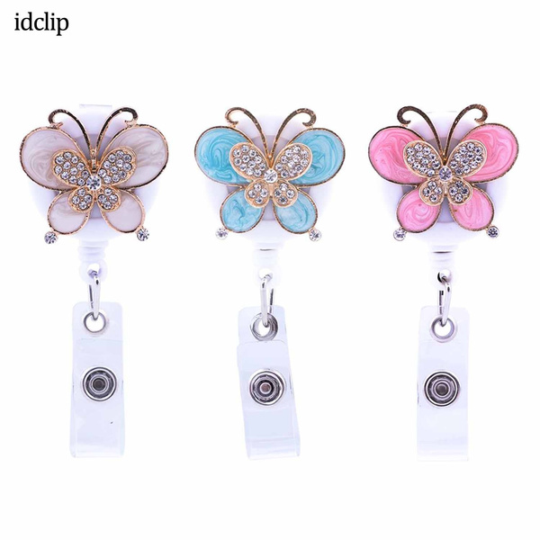 Multi Color Rhinestone Butterfly, Retractable Badge Holder Nurse