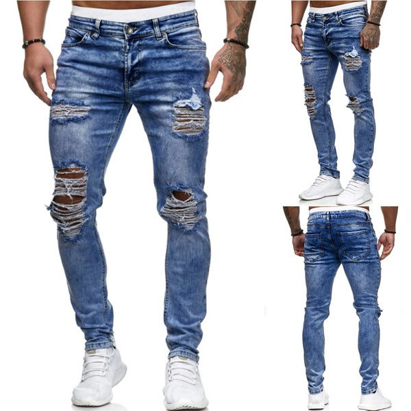Jeans Men Skinny Slim Fit Blue Hip Hop Denim Trousers Casual Jeans