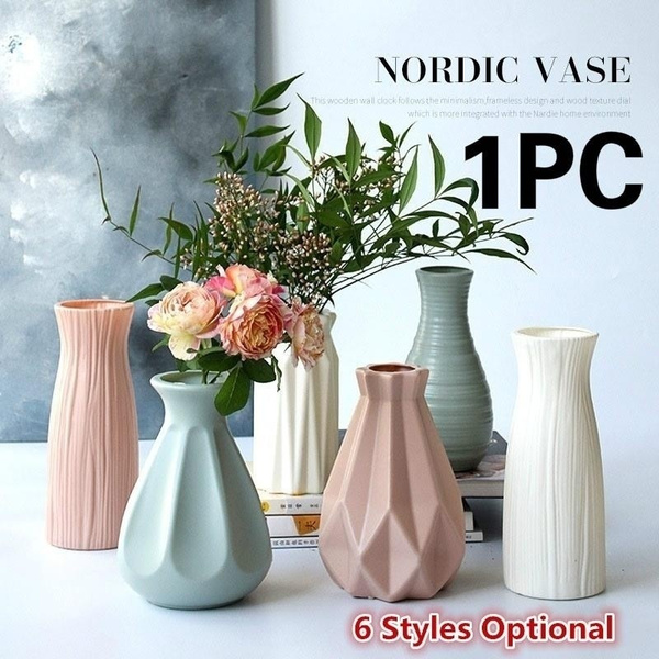1x Origami Plastic Vase  Imitation Ceramic Flower Vase Pot Decor Home Nordic 