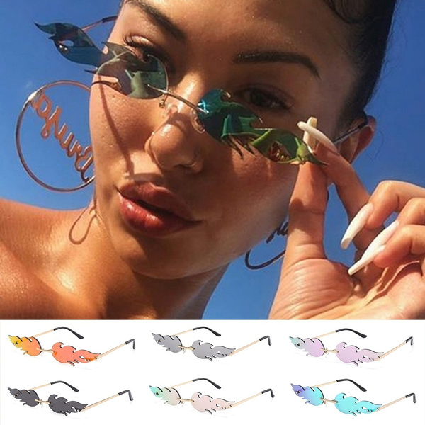 4 Pairs Fire Flame Sunglasses Rimless Fire Shaped Glasses - Walmart.com