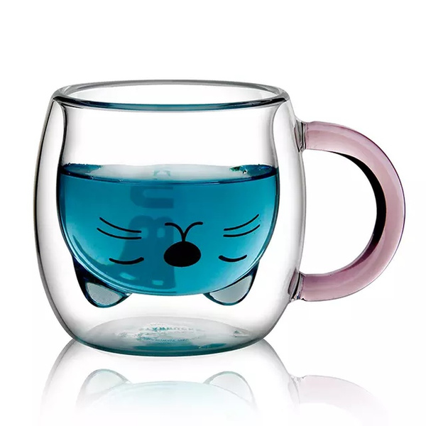 250MLCreative Cartoon Cat Coffee Cup Cute Animal Double Glass Coffee ...