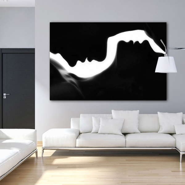 Kissing Lover Black And White Y Pictures Canvas Painting Abstract Wall Art Posters Prints For Living Room Modern Home Decoration Unframed Wish - Abstract Wall Art Home Decor