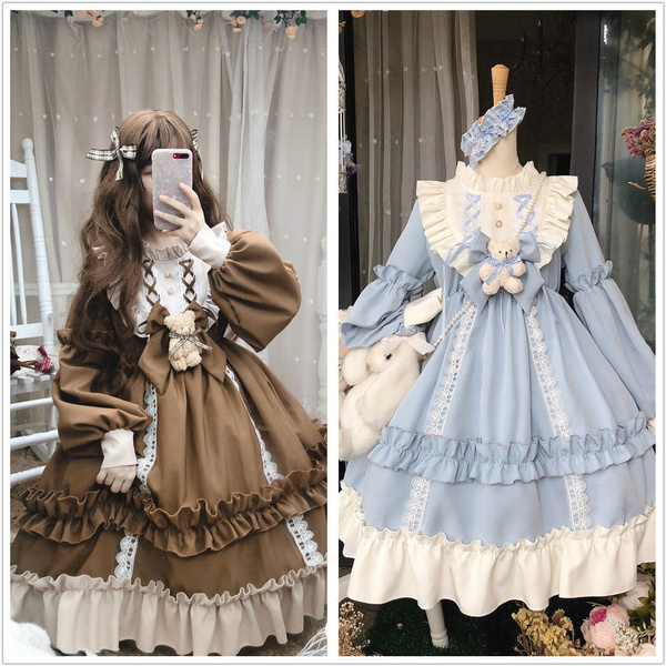 Details about   Women Girl Dress Cosplay Lolita Costume Cute Kawaii Ruffle Puff Sleeve Pink Chic