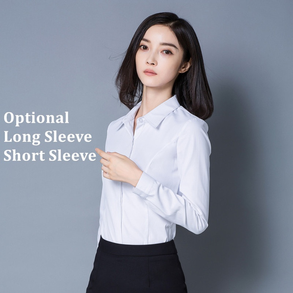 Long Sleeve White Shirt Women's Professional Office Lady Formal Work  Clothes Large Short Sleeve Women's Shirt